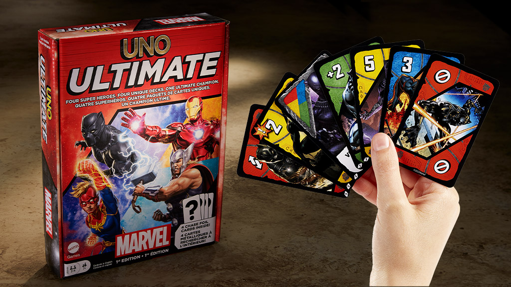 UNO Ultimate Marvel Card Game Add-On Pack with Scarlet Witch Character Deck  & 2 Collectible Foil Cards