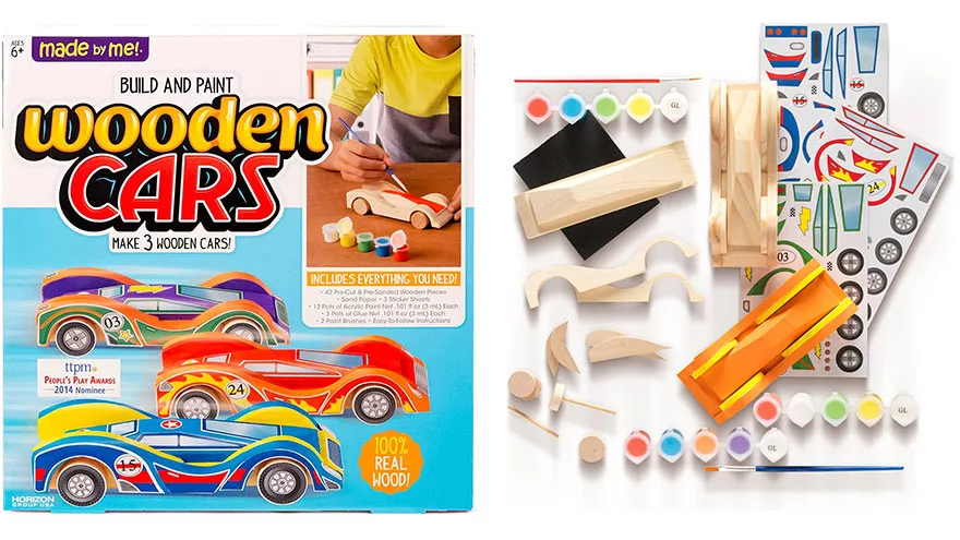 Made By Me Build & Paint 3 Wooden Race Cars DIY Kit Multicolor