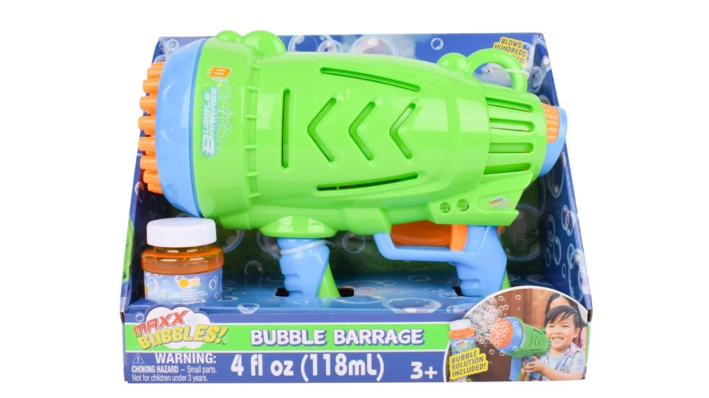 Maxx Bubbles Bubble Barrage – Bubble Gun for Outdoors | Kids Summer Toy |  Includes Bubble Solution and Dip Tray – Sunny Days Entertainment