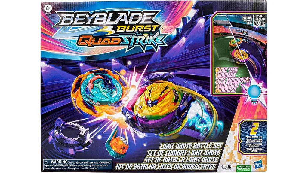 Beyblade Burst QuadStrike Light Ignite Battle Set + Beyblade Stadium, 2  Spinning