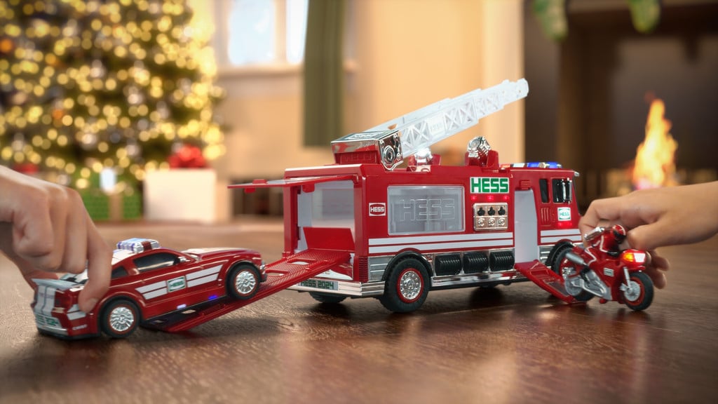 HESS TOY TRUCK 60TH ANNIVERSARY FIRE TRUCK WITH CAR AND MOTORCYCLE ...